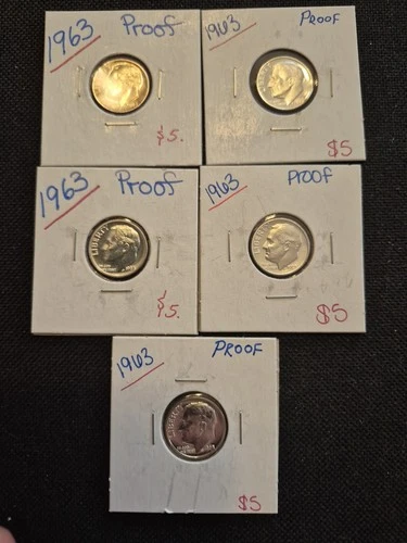 5 Beautiful BU 1963 Proof Roosevelt Dime Collection