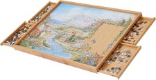 Puzzle Board with Drawers, Bamboo Puzzle Table with Turntable, Jigsaw Table for