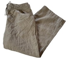 J Jill Women's 10 Taupe 100 Linen Crop Wide Leg Drawstring Pull-On Pants