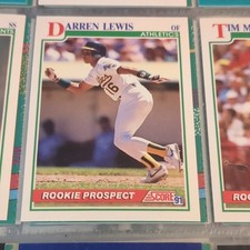 Score Darren Lewis Oakland Athletics #350 Rookie Prospect Baseball Card. rookie card picture