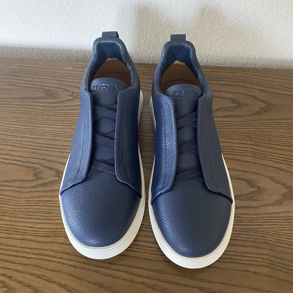 Zapatilla deportiva Zegna Triple Stitch de cuero azul marino para hombre talla EU 45/US 12 Foto 3 de 4