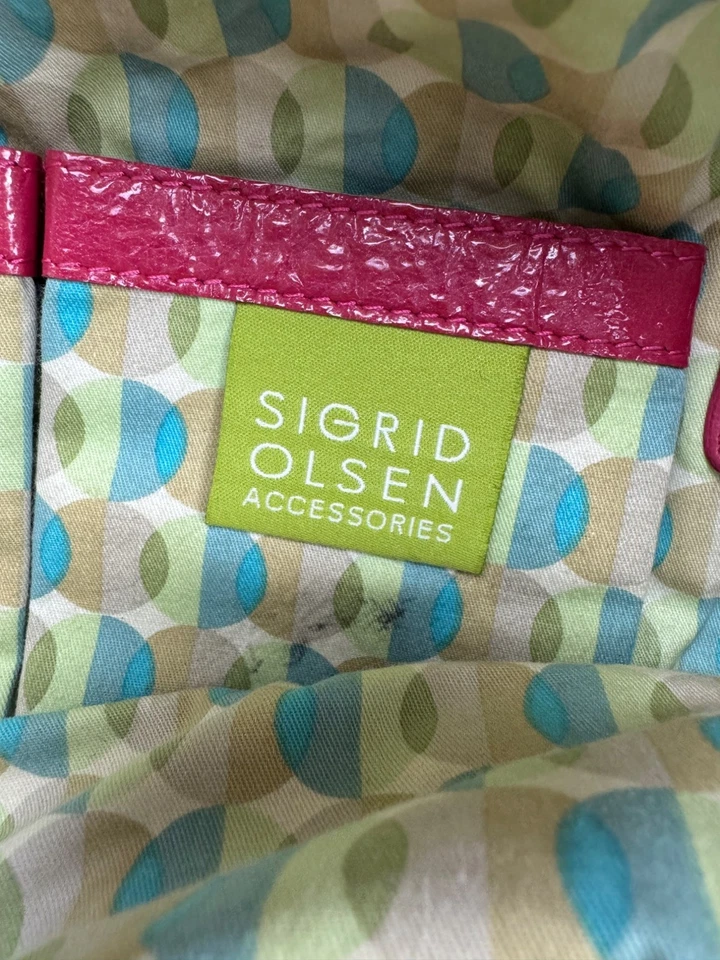 Sigrid Olsen Handbag Fuchsia Leather Strap Canvas Messenger Satchel Tote Purse - Image 4 of 4