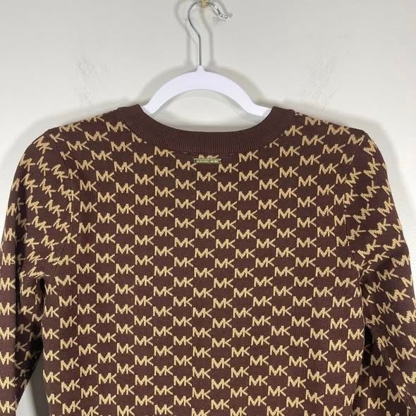Michael Kors Knit Top Logo Sweater Womens XS Brown Tan Gold Old Money Dressy thumbnail 5