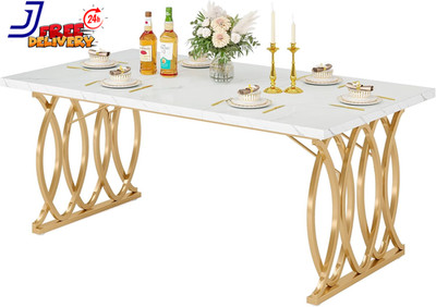 Modern Dining Table 63'' Large Kitchen Table for 4-6 People, Unique Rectangular