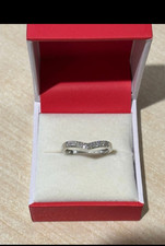 H Samuel 9ct White Gold Diamond Band Ring Size P Hallmarked Used