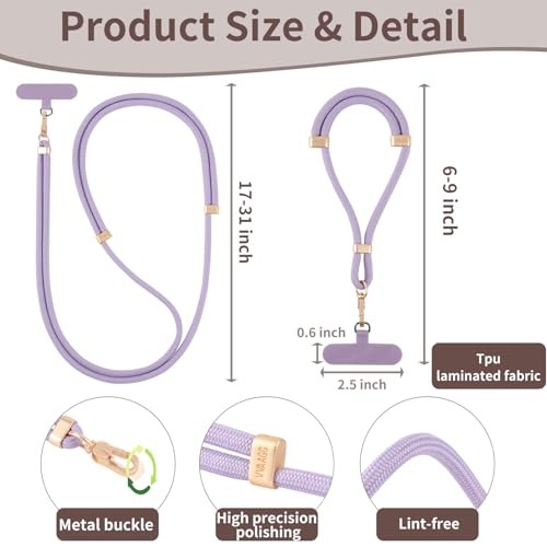 Cell Phone Lanyard for iPhone - Crossbody Phone Strap and Wrist Strap Purple - Photo 4 sur 7