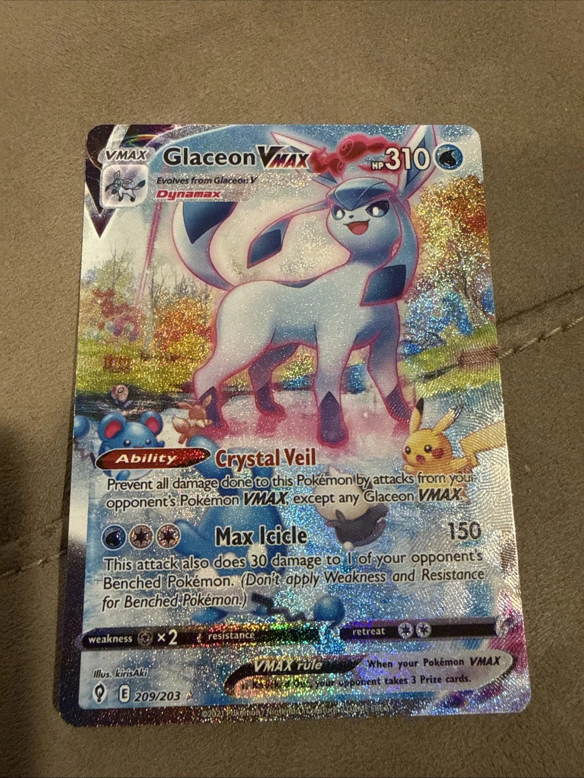 2021 Pokemon SWSH Evolving Skies Glaceon VMAX #209/203 Alternative Art