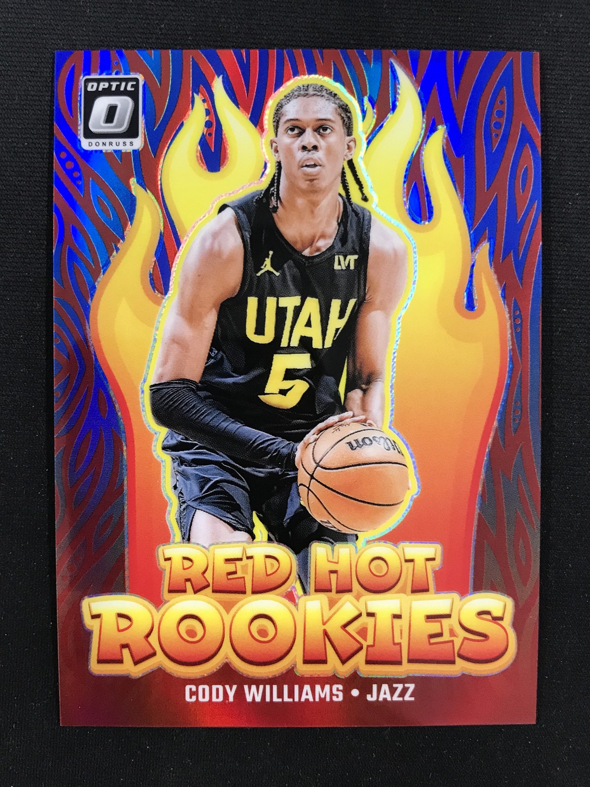 2024-25 Donruss Optic Red Hot Rookies #14 Cody Williams Utah Jazz Blue /49