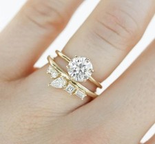 2Ct Round Cut Simulated Diamond Bridal Band Ring Set In 14K Yellow Gold Plated