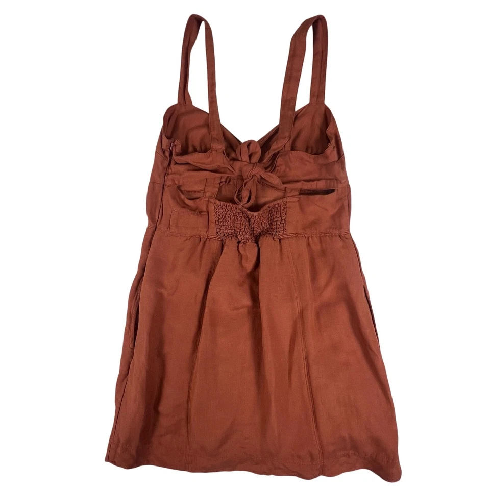 Anthropologie Maeve Twist Front Linen Mini Dress L | Terracotta Button Sundress - Image 4 of 4