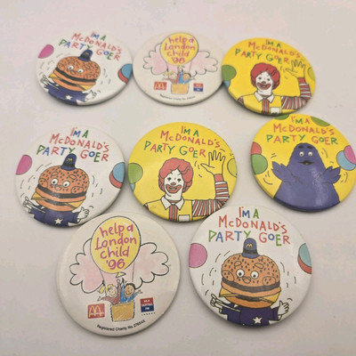 8 x Vintage McDonalds ''I'm A McDonalds Party Goer'' Anstecker Button Pin Big Mac 