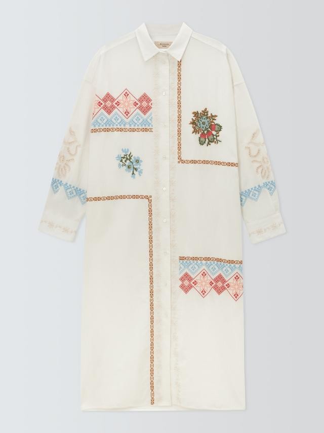 Weekend MaxMara Gru Floral Collared Midi Shirt Dress - White/Multi UK 8 (Marks)