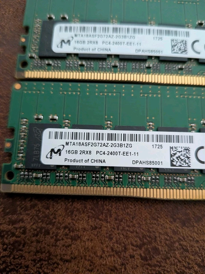 LOT 2 32GB (2X16GB) Micron 16GB DDR4-2400 ECC Server Memory RAM MTA18ASF2G72AZ - Image 2 of 2