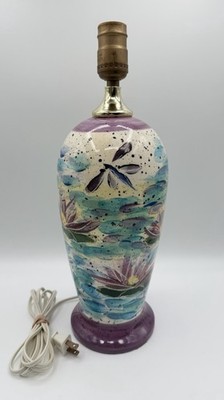 Backsplash of White Salmon WA Art Pottery Table Lamp 15  Dragonflies & Flowers