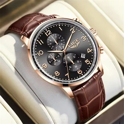 LIGE Men Watch Chronograph Leather Date Wristwatch Business Male Quartz Watches