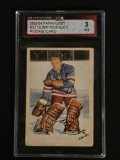 1953-54 PARKHURST HOCKEY CARD 53 LORNE GUMP WORSLEY ROOKIE RC KSA 3 VG PARKIE. rookie card picture