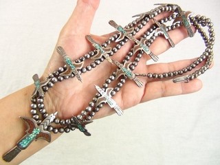 HEAVY 102g 26" Native Sterling Turquoise Coral Bird Inlay Squash Necklace Navajo