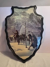 Wooden Arrowhead Native American Scene Wall Plaque w/ Polyurethane Sealant 21x15
