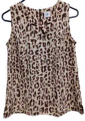 Cabi Ginger Leopard Print Top Womens Small Brown Sleeveless Office Preppy #3070