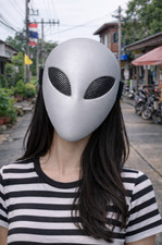 Grey-Green Alien Mask Replica Extraterrestrial Cosplay UFO Visitor Prop New