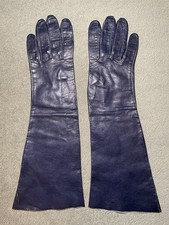 Vintage Navy Blue 14 Long Kidskin Leather Gloves, Size 7, Unlined.