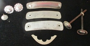Assorted vintage trims-Used-Cantle nameplates-Saddle Stirrups Screws-Conchos Lot