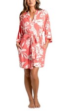 Linea Donatella Women's Printed 3/4-Sleeve Robe - Coral Orange White S/M