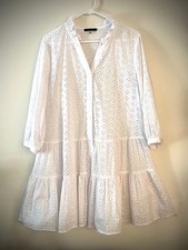Tommy Hilfiger White Eyelet Dress Tunic Boho Cotton Tiered Embroidered Size 6