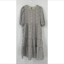 Carly Jean CLJA midi tiered dress boho cottagecore cheetah leopard shift cream M