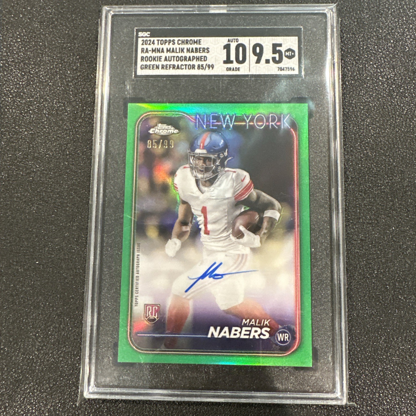 2024 Topps Chrome-Rookie Auto Malik Nabers #RA-MNA Green Refractor /99 (AU, RC)