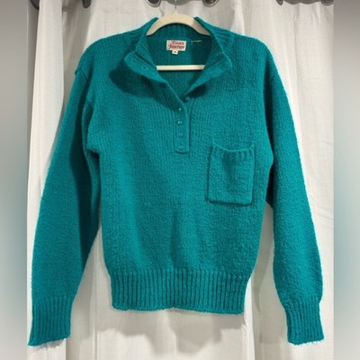 Vintage Essex Junction Vintage Teal Knit Henley Sweater Women Small Blue Green