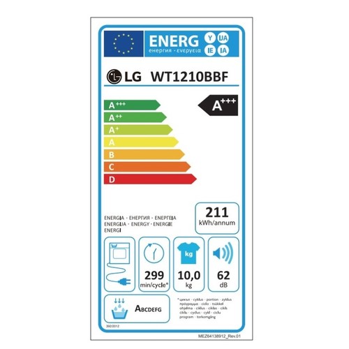 LG WT1210WWF WASHTOWER LAVATRICE E ASCIUGATRICE 12/10KG 1400 GIRI WIFI A+++/A - Foto 9 di 10