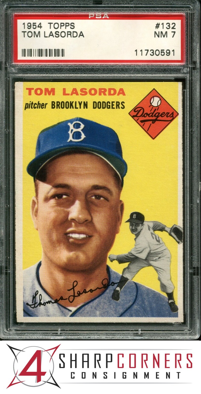 1954 TOPPS #132 TOM LASORDA DODGERS HOF PSA 7