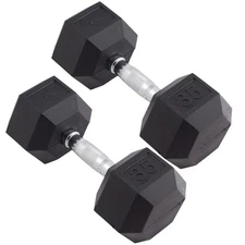 Body Sport Rubber Encased Hex Dumbbell Weight –  Exercises – 35 lb Pair