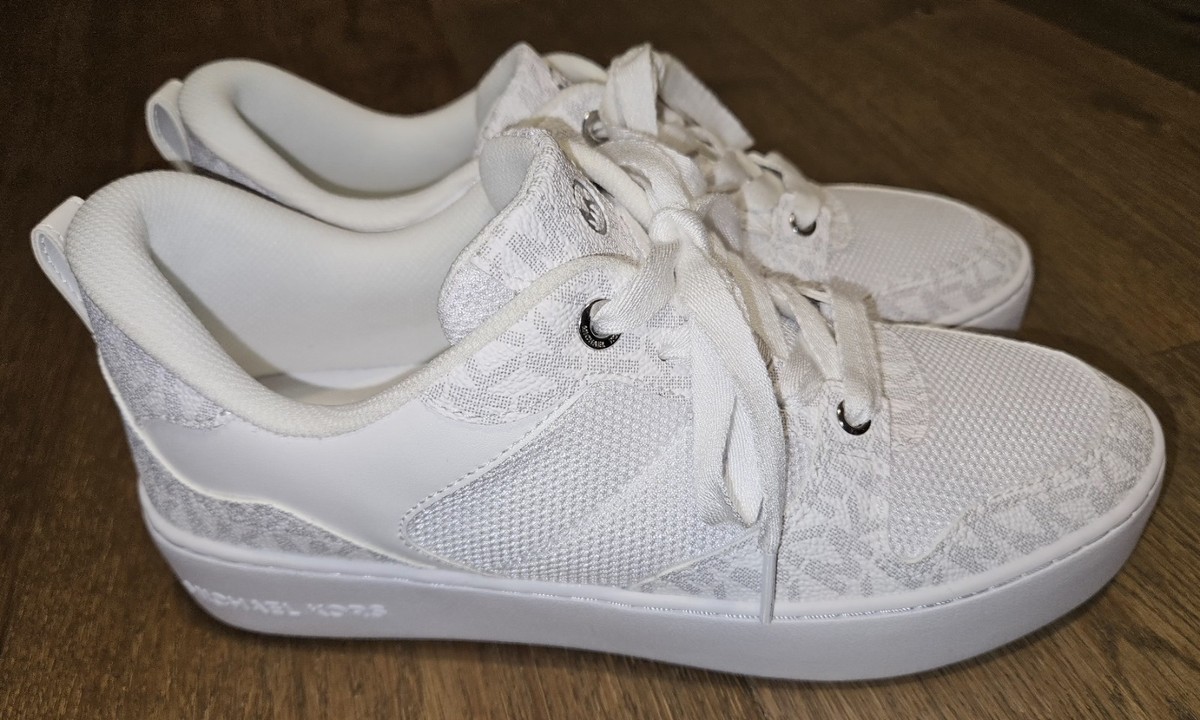 NEW Sz 8.5 Michael Kors White Mesh MK Logo Lace Up White