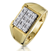 Round Cut Lab Created Diamond Men's Band Ring 14K Yellow Gold Plated 925 Silver
