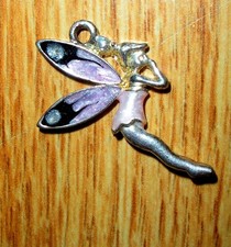 Vtg Silver Plated 1" Inch Tinkerbell Fairy Charm With Pink Enameled Wings 