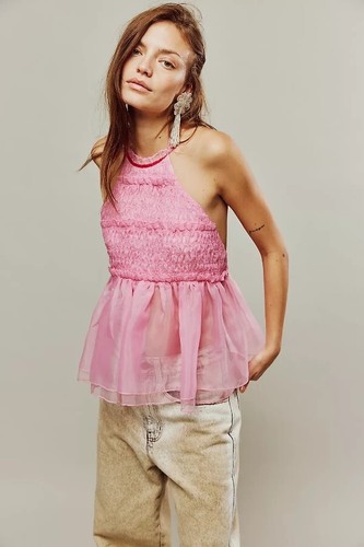 NEW FREE PEOPLE CUPCAKE CUTIE HALTER NECKLINE TOP SZ MEDIUM - Afbeelding 1 van 9