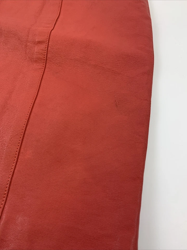 David Benjamin Red Leather Mini Skirt Nylon Lined Short Back Zip Slit Womens 12 - Image 4 of 4