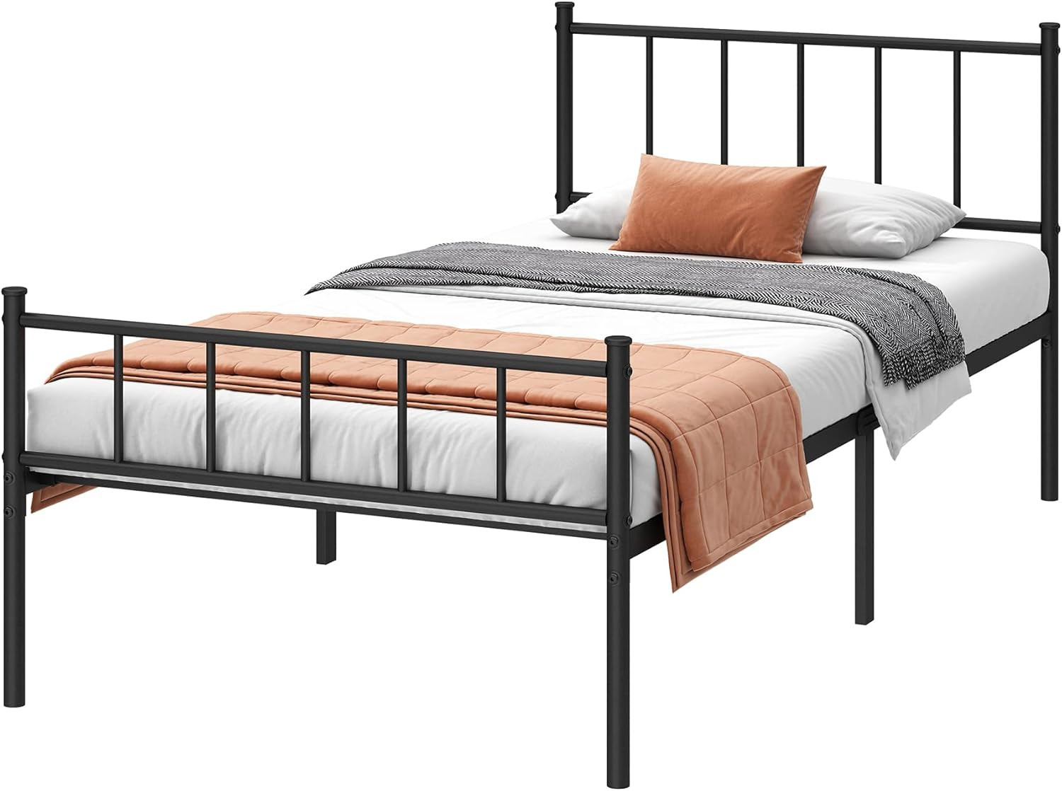 Twin XL Metal Platform Bed Frame with Headboard & Under Bed Storage - Black