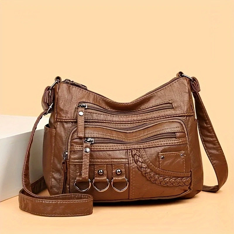 Soft Crossbody Shoulder Bag Purse Tote for Women PU Leather w/ Adjustable Strap - Image 3 of 4