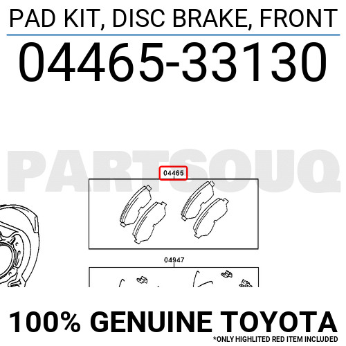 0446533130 Genuine Toyota PAD KIT, DISC BRAKE, FRONT 04465-33130