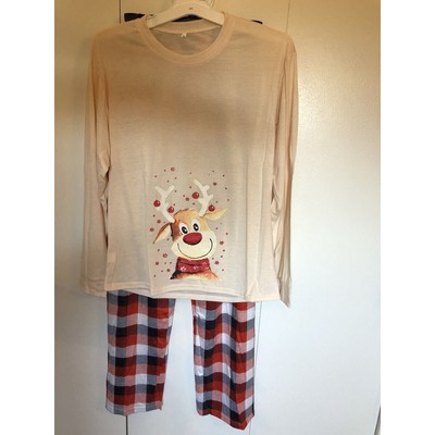 Christmas Childs Pajama Set Size 11 Reindeer Long Sleeve T-Shirt Plaid Pants