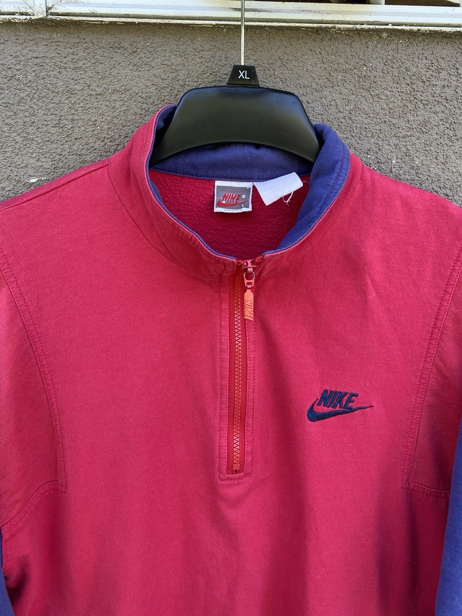 vintage 80s nike 1/4 zip sweatshirt size L Large Red/Blue | eBay