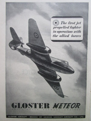 9/1945 PUB GLOSTER FLUGZEUG METEOR JET FIGHTER ROLLS-ROYCE DERWENT ENGINES AD