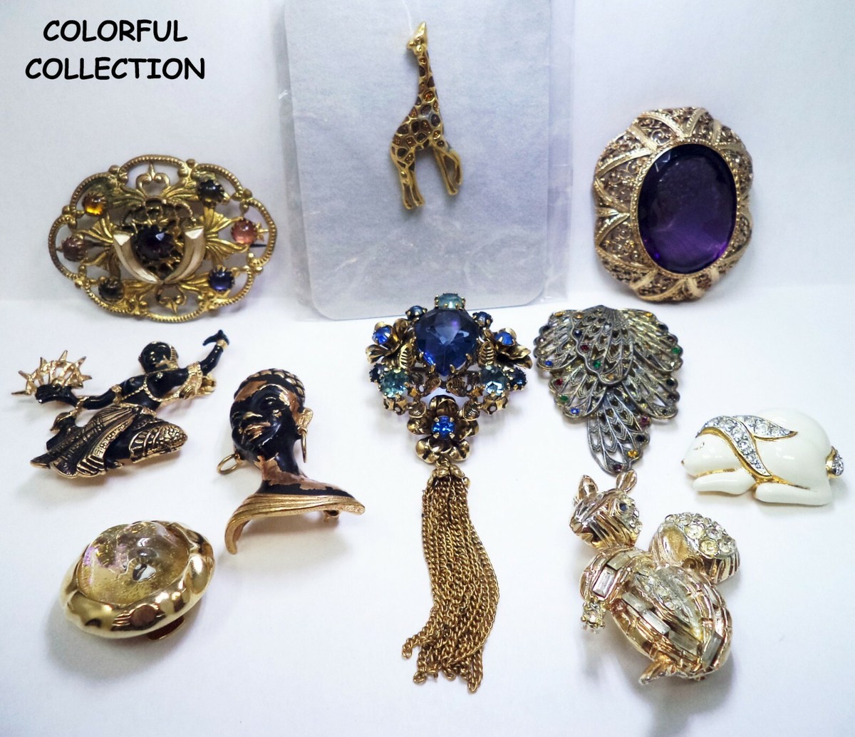 【新品・未開封】Halftone bihlc Oval LogoLongTee Vintage Unmarked Gold Tone Metal & Floral Porcelain Oval Pin
