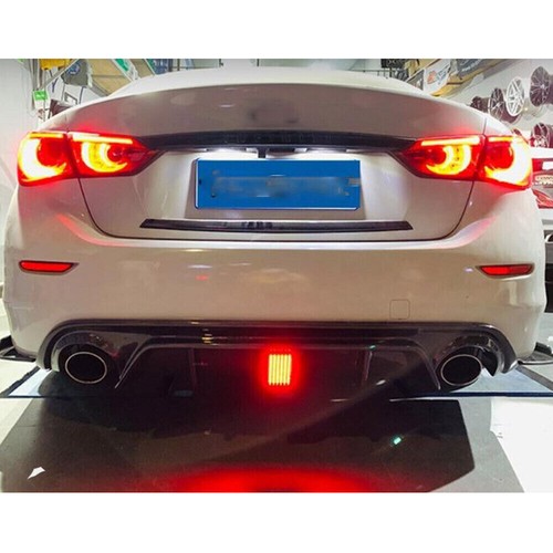 FOR 2014-2017 INFINITI Q50 REAL CARBON FIBER REAR BUMPER DIFFUSER LIP KIT W/ LED - Picture 7 of 18