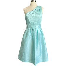 Alfred Sung One Shoulder Dupioni Belted Cocktail Dress Style D528 Sea Side