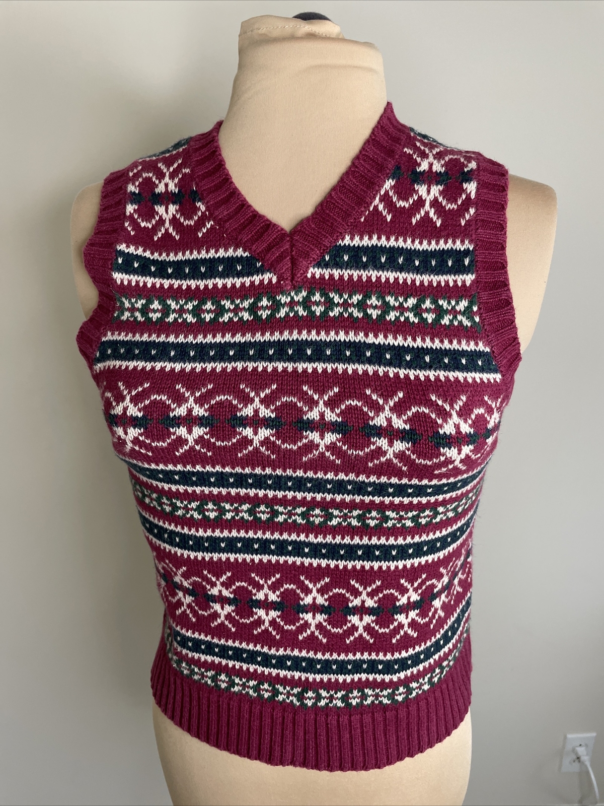 Womens Sweater Vest Maroon Red Green 