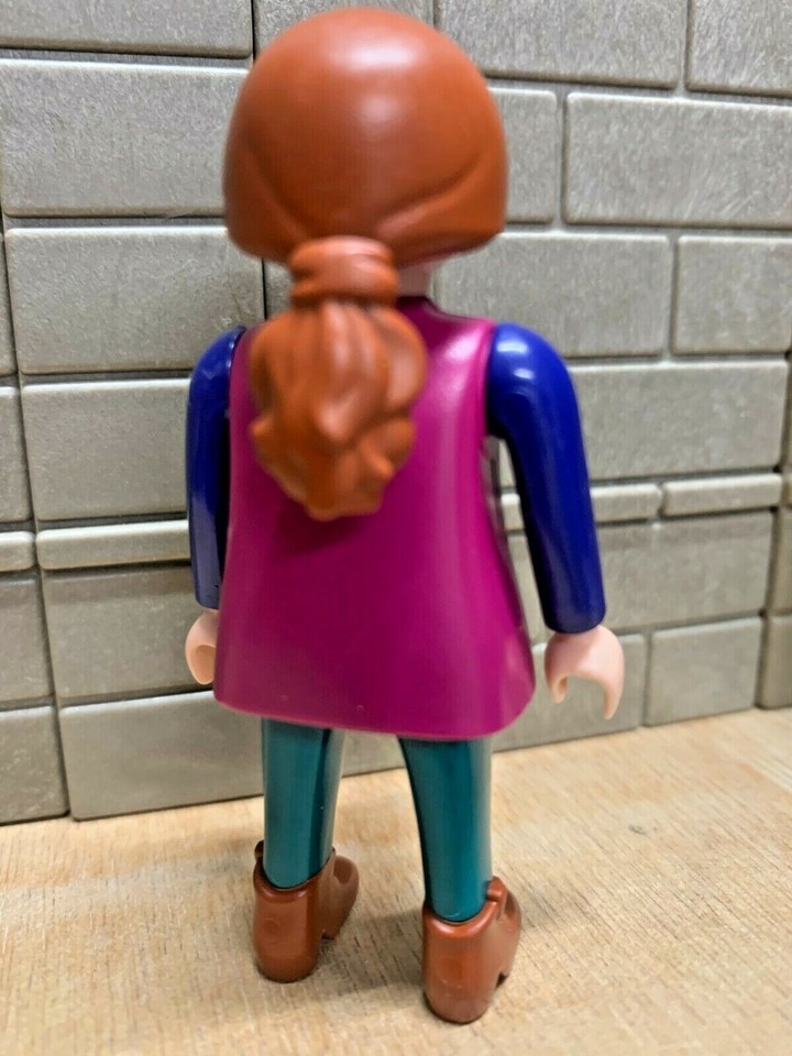 Figurine Playmobil Soigneuse De Zoo - Femme En Pull Rouge, Veste Grise - Pièce D'occasion Issue Du Set Gorille 4757